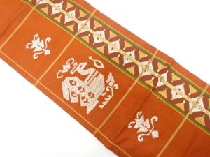 縞に抽象鳥模様織り出し　名古屋帯